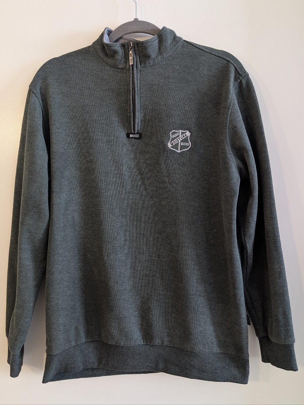 Hugo Boss Men's Forest Green Half-Zip  Preppy Cotton Sweater